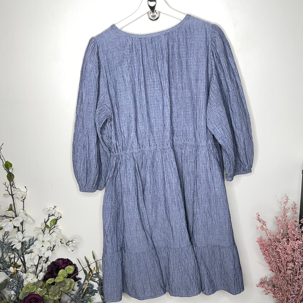 & OTHER STORIES Shirred Seersucker Crinkle Texture Mini Dress Pale Blue {VV41} - Picture 5 of 7